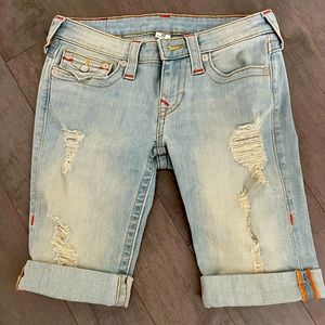 True Religion mid rise knee length cuffed shorts
